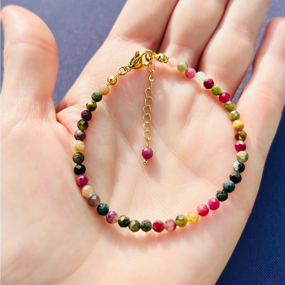Bracelet Tourmaline Watermelon, Silver Stainless Steel waterproof